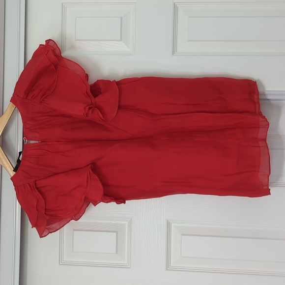 BCBG Red Ruffled Sleeve Top - Picture 2 of 5